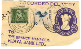 INDIA - 1975 - Recorded Delivery - Linear Cancel - Fragment - 25 + 2 Stamps - Intero Postale - Entier Postal - Postal... - Briefe