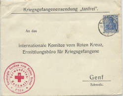 REICH - 1918 - ENVELOPPE CENSUREE (KÖLN) Pour L'AG DES PRISONNIERS DE GUERRE GENEVE - CROIX-ROUGE - Prisoners Of War Mail