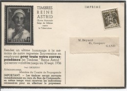 TP 337 Roulette BXL 1935 S/CP Publicitaire Pour Les TP De La Reine Astrid  V.Gand PR2103 - Roller Precancels 1930-..