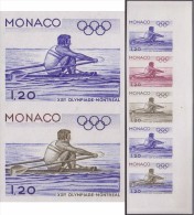Monaco 1976 Y&T 1060. Bande De 5, Essais De Couleurs. Jeux Olympiques De Montréal. Simple Scrull - Canoa