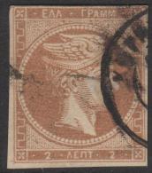 GREECE - 1868 2 L   Hermes. Scott 24. Used. Small Thin - Used Stamps