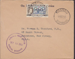 Bahamas O.H.M.S., NASSAU 1964 Cover Brief EATONTOWN United States 1/- QEII Overprinted Olympic Games Stamp - 1963-1973 Autonomie Interne