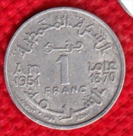 1 PIECE MAROC EMPIRE CHERIFIEN MAROCCO AN 1951/1370 - 1 FRANC (N°38) - Marokko