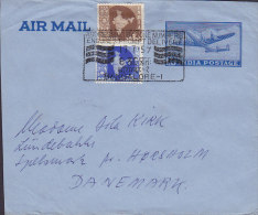 India Air Mail 12 A's Aeroplane Aerogramme Deluxe BANGLORE 1959 Cover Brief To HØRSHOLM Denmark - Luchtpostbladen