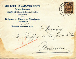 516/23 - BRASSERIE BELGIQUE - Lettre TP Képi 1934 - Entete Fermier-Brasseur Samain à HELCHIN - Cachet RELAIS Etoiles - Biere