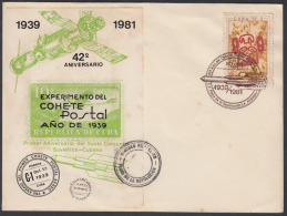 1981-CE-7 CUBA. REVOLUCION. 1981. SOBRE CANCELACION ESPECIAL 42 ANIV COHETE POSTAL. POSTAL ROCKET. - Brieven En Documenten