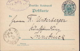 Germany Deutsches Reich Postal Stationery Ganzsache Section ALPEN-Vereins KONSTANZ 1892 INNSBRUCK Austria (2 Scans) - Briefkaarten