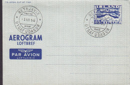 Iceland Postal Stationery Ganzsache Entier Par Avion Loftleidis Aérogramme - Loftbref REYKJAVIK 1950 - Postwaardestukken