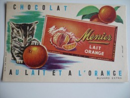 BUVARD Chocolat MENIER Lait Orange. Dessin A Helbé CHAT. Années 50. ETAT TB - Cocoa & Chocolat