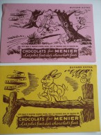 2 BUVARDS Chocolats Fins MENIER. Fables Les VOLEURS Et L'ANE, Le CHAT, La BELETTE Et Le PETIT LAPIN. Années 50. ETAT TB - Cocoa & Chocolat