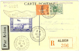 LCH - ALGERIE 1930 - CP EXPOSITION PHIL. INTERN.LE AFRIQUE DU NORD VOL ALGER/CASABLANCA 10/5/1930 - Luftpost