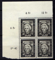 Saarland 1949 Mi 273 ** Viererblock [170515XII] - Unused Stamps