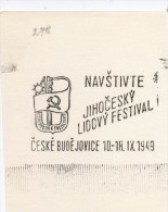 J1139 - Czechoslovakia (1945-79) Control Imprint Stamp Machine (R!): Visit South Bohemian Folk Festival (Hussite Shield) - Probe- Und Nachdrucke