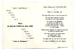 Documentation De La Carte Menu Pour Maurice Chevalier, Oct. 1950 Avec Champagne Moet Et Chandon - Menus