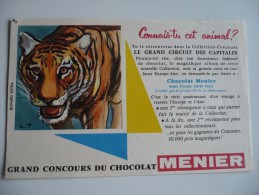 BUVARD Chocolat MENIER Grand Concours Connais-tu Cet Animal ? Dessin LT TIGRE. Années 50. Etat TB - Cocoa & Chocolat