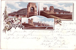 Gruss Aus DIRSCHAU Tczew Color Litho Eisenbahn Brücke 17.6.1898 Gelaufen - Westpreussen