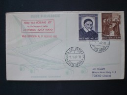 ENVELOPPE  PREMIER VOL BOEING JET AIR FRANCE 13 DICEMBRE1960 ROMA TOKYO POSTICIPATO 1 GENNAIO 1961  $$$$$$$$ - Luftpost