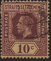 STRAITS SETTLEMENT 1912 10c KGV SG 202 U RG172 - Straits Settlements