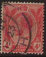 STRAITS SETTLEMENTS 1921 4c Red KGV SG 222 U RG177 - Straits Settlements