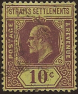 STRAITS SETTLEMENTS 1906 10c KEVII SG 159 U WU116 - Straits Settlements