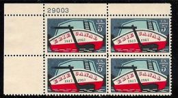 Plate Block -1967 USA Erie Canal Stamp Sc#1325 River Boat Ship Lake - Plate Blocks & Sheetlets