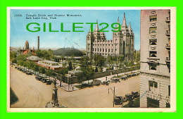 SALT LAKE CITY, UTAH - TEMPLE BLOCK AND BRIGHHAM YOUNG PIONEER MONUMENT - ANIMATED OLD CARS - - Salt Lake City