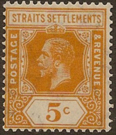 STRAITS SETTLEMENTS 1912 5c KGV SG 199 UNHM GV55 - Straits Settlements
