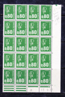 FRANCE N°1891b 0.80 VERT TYPE BECQUET BLOC DE 20 SANS PHOSPHORE COIN DATE DU 13.9.1977 NEUF SANS CHARNIERE - Neufs