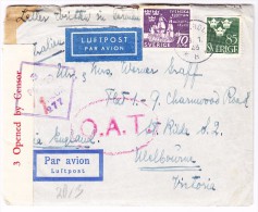 Schweden Zensur Luftpost  O.A.T. Brief Von 3.1.1945 Stockholm Via England Nach Melbourne Australien Mit Kopie Vom Inhalt - Briefe U. Dokumente