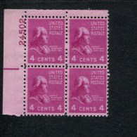 USA POSTFRIS MINT NEVER HINGED POSTFRISCH EINWANDFREI SCOTT 808 PRESIDENTIAL ISSUE P#block Of 4 - Numero Di Lastre