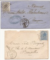 2 Lettres Affr. N°17 Et 18 Lpts 10 ANTHEE /1868 Pour Namur Et Bruxelles. - 1865-1866 Linksprofil