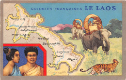 ¤¤  -  Colonies Françaises  -  Le LAOS  -  Eléphants , Tigre  -  Carte Publicitaire Des Produits Du Lion Noir  -  ¤¤ - Laos