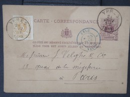 FRANCE- Oblitération Cad  Belgique Par Valenciennes En Bleu Sur Entier Belge(plié) Pour Paris En 1879 Lot P4992 - Marques D'entrées