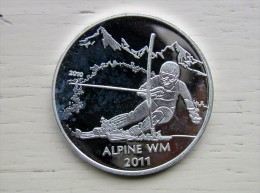 Coin From Germany Alpine Wm Sport Slalom Ski Mountains 2010 2011 Map 2 Scans In Capsule - Commemorations