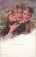 Philip Boileau Artist  Signed 'The Coming Storm' Woman With Two Children C1910s Vintage Postcard - Boileau, Philip