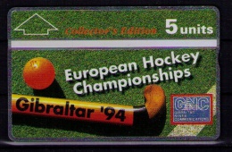 GIBRALTAR 1994 - TARJETA TELEFONICA EUROPEAN HOCKEY CHAMPIONSHIP - 5 UNITS - NEW (NOT USED) - Hockey (sur Gazon)