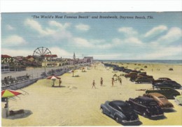 Daytona Beach Florida, Famous Beach Amusement Park, Auto, C1940s Vintage Curteich Linen Postcard - Daytona