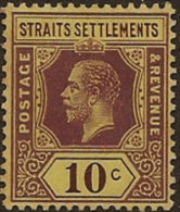 STRAITS SETTLEMENTS 1912 10c KGV SG 202 HM WU235 - Straits Settlements