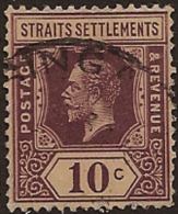 STRAITS SETTLEMENTS 1912 10c KGV SG 202b U WU137 - Straits Settlements