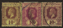 STRAITS SETTLEMENTS 1912 10c KGV X3 SG 202+ U NS272 - Autres & Non Classés