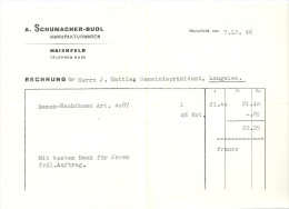 Rechnung  "A.Schumacher-Buol, Manufakturwaren, Maienfeld"          1946 - Suiza