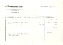 Rechnung  "A.Schumacher-Buol, Manufakturwaren, Maienfeld"          1946 - Switzerland