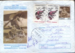 Romania -  Stationery Cover 1997 Used- Smaranda Braescu, Owner Of The First World Record Parachuting, Sacramento 1932 - Parachutting