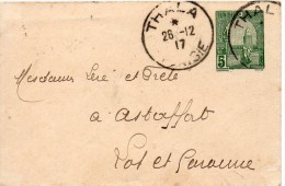 Entier Postal De Thala Pourastaffort - Briefe U. Dokumente
