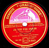 78 Trs - 25 Cm - DISQUE GRAMOPHONE K-8443  - état B - LEO MARJANE - J'AI PEUR D'UNE CHANSON - MON ANGE - 78 T - Disques Pour Gramophone