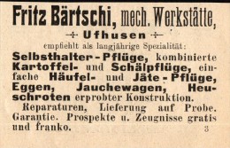 Original Werbung - 1911 - Fritz Bärtschi In Ufhusen B. Willisau , Mechanische Werkstatt !!! - Willisau