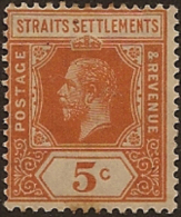 STRAITS SETTLEMENTS 1912 5c KGV SG 199a HM WU228 - Straits Settlements