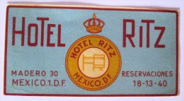 HOTEL MOTEL MOTOR PENSION INN HOUSE RITZ MADERO MONTERREY MEXICO MEJICO LUGGAGE LABEL ETIQUETTE AUFKLEBER DECAL STICKER - Hotel Labels