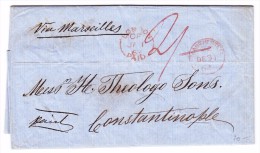 Grossbritannien Brief 31.12.1862 Manchester Brief Via London Und Marseille Nach Constantinopel - ...-1840 Prephilately