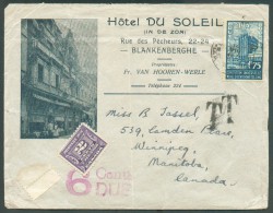 1Fr.75 Exposition Universelle De Bruxelles Obl. Sc BLANKENBERGHE  Sur Lettre Illustrée  (Hôtel Du Soleil Van Hooren-Wer - Sonstige & Ohne Zuordnung